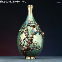 Vases Copper Very Happy "Xishangmeishao" Brass Magpie Vase Decor Chinese Style Large Size 22cm 31cm