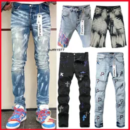 Purple jeans BRAND jeans mens jeans designers jeans black jeans High Street Denim Slim Fit Paint Graffiti Pattern Branded denim shorts Slim-fit jeans Ripped jeans