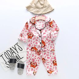 Toddler Kids Baby Boys Girls Satin Cartoon Button Down Shirt Tops Long Pants Silk Pajamas Sleepwear Size 8 240325
