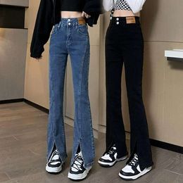 high waisted elastic buttocks lifting micro flared jeans womens autumn and winter 2023 new slim fit flared pants