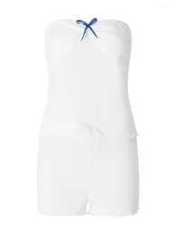Home Clothing Women Pants Suit Party Casual Summer Lace Wrap Chest Vest Crop Tops Loose Short White