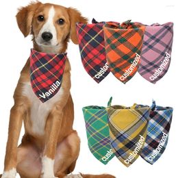 Dog Apparel Custom Plaid Scarf Bandana Personalised Name Pet Bib Collar Lovely Gift For Small Medium Large Neckerchief