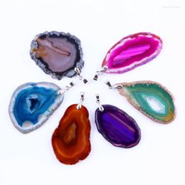 Pendant Necklaces KFT Natural Colourful Agates Onyx Crystal Slice Geode Irregular Shape Quartz Stone Fashion Jewellery