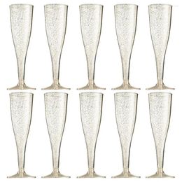 Disposable Cups Straws 10Pcs Pretty High Stability Champagne Flute Beautiful Glitter Goblet Clear Cocktail Red Wine Glasses Entertain Guests