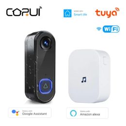 Doorbell CORUI Tuya WIFI Smart Visual Doorbell Smart Life Siren Alarm Doorbell Voice Intercom Wireless Doorbell For Alexa Google Home