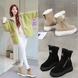 Boots Botas Mujer Shoe For Women Plush Snow Boot Winter RetroPlatform Raised Cotton Round Toe Comfort Short Ankle