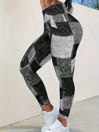 Women's Leggings Plus Size 1XL-5XL BuShaping High Waist Sports Fashion Plaid Print Yoga