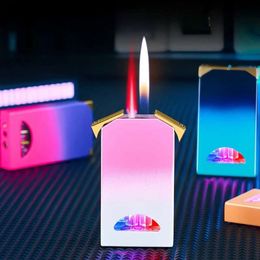 Metal Creative Double Fire Without Gas Lighter Open Fire Red Jet Fire Double Switch LED Colourful Light Visible Without Gas Window Cigar Lighters