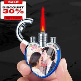 Personalised Love Shape Direct Flame Windproof Butane Without Gas Lighter Cycle Iatable Compact Portable Press Ignition Men's Gift