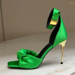 Sandals Summer High Heel Female Knotted Upper Design Appear Thin Square Head Open Toe Banquet Ladies Pumps