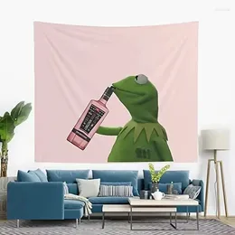 Tapestries 1Pcs 75x100cm Wall Hanging Pink Tapestry Cute Doll Frog Home Bohemian Decoration Drinking Water