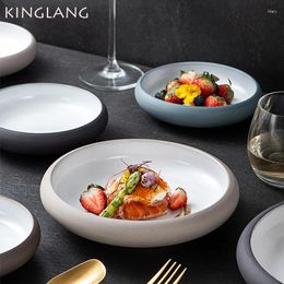 Plates KINGLANG Original Creative Thick Edge Pottery Plate Japanese Sushi Sashimi Household Dish Snack