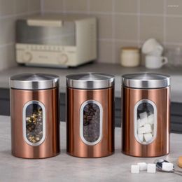 Storage Bottles 3PCS Clear Window Beans Canister Set Simple Design Stainless Steel Nuts Practical Food Container Tea Tank Kit Living