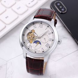 Designer Watch new European 6-pin multifunctional tourbillon hollow steel precision waterproof lunar mens mechanical watch