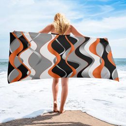 Towel Abstract Lines Orange Microfiber Bath Towels Swimming Quick-drying Round Beach Sport Gym Face