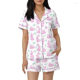 Home Clothing Comfy Pajama Matching Suit Cartoon Print Short Sleeve Button Closure Top Shorts Women 2 Piece Sleepwear Loungewear