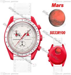 Bioceramic Moon Swiss Quqrtz Chronograph Mens Watch SO33R100 Mission To Mars 42mm Real Fiery Red Ceramic White Dial Nylon With Box Super Edition Puretime C39987193