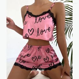 Brand new Women's Sleepwear Two Pieces Set Women'S Pyjama Shorts Suit Print Underwear Pijama Sexy Lingerie Camisoles Tanks Nighty Ladies 2024