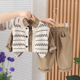Clothing Sets Toddler Boys Outfits 2024 Spring Baby Boy Clothes 6 To 12 Month Wave Knitted Cardigan Sweater Vest Shirts Pants Kids Suits
