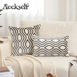 Pillow Aeckself Luxury White Black Wave Striped Cut Velvet Cover Home Decor Throw Case Pillowcase For Couch Bedroom