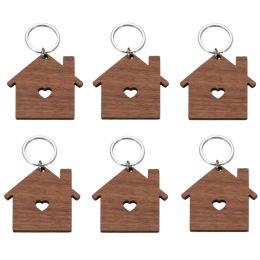 Other 10pcs Blank Wooden House Keychain Wood Keyring Handwork DIY Charm For Man Women Man Family Jewelry Accessories Wooden Pendants