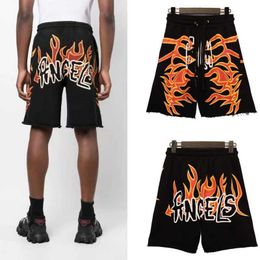 Mens new flame printed letter shorts casual looped fabric capris