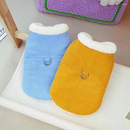 Dog Apparel Button Closure Cotton Pet Coat Comfortable Corduroy Jacket With Traction Ring Cosy Fleece Lining For Dogs Cats