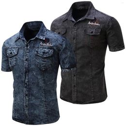 Men's Casual Shirts Cotton 2024 Summer Fashion Denim Shirt Short Sleeve Hip Hop Vintage Streetwear Pockets Work For Men