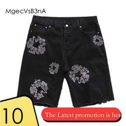 Designer Mens Shorts Jeans Flower Printed WREATH Jeans Diamond Denim Shortpants Slim Streewear Button Fly 932