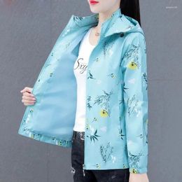 Women's Trench Coats Spring Autumn Women Coat Thin Hooded Fashion Print Short Jacket Female Cardigan Casual Tops Outerwear Mujer