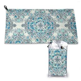 Towel Floral Diamond Doodle In Teal And Turquoise Quick Dry Gym Sports Bath Portable Airport Aerodrome Annex 14 Aviation Runway