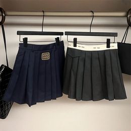 Letter Embroidered Women Skirt Navy Black Sexy Mini Pleated Skirts Casual Fashion Daily Designer Luxury Elegant Skirts