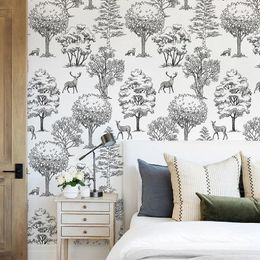 Wallpapers Retro Black Trees Peel And Stick Wallpaper Waterproof Forest Home Decoration Self-adhesive Contact Paper For Living Room