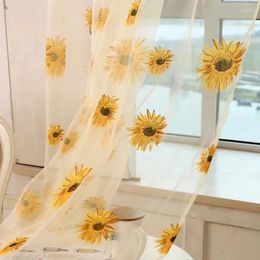 Curtain 1PC Sunflower Tulle Curtains For Living Room Bedroom Kitchen Elegant Floral Print Window Home Textile