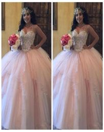 2018 Pink Ruffy Quinceanera Dresses Spaghetti Straps Crystals Beaded Sequins Princess Tiered Sweet 16 Dress Prom Party Gown Formal5451611