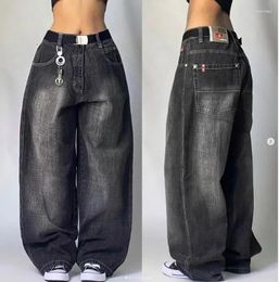 Women's Jeans Baggy Gothic High Waist Wide Leg Trousers Streetwear Y2K Cargo Pants Mens Harajuku Hip Hop Multi Pocket Retro Blue