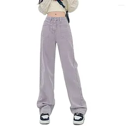 Women's Jeans Purple Denim Pants High Street Spicy Girls Korean Waist Design Feel Loose Straight Leg Wide