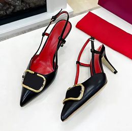 Designer Pointed Sandals High Heels Red Wedding Shoes Genuine Leather 4cm 6cm 8cm 10cm Thin Heel Pointed Toe Metal Buckle Nude Black Gold Silver Elegant High Heels