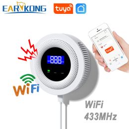 Detector Tuya WiFi Natural Gas Leakage Detector 433MHz Wireless Combustible Gas Leak Sensor Home Kitchen Security Alarm Smart Life APP