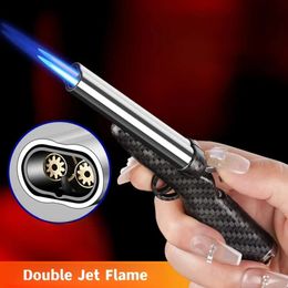 Creative Gun Dual Flames Lighter Refillable Butane Without Gas Jet Flame Lighter Smoking Accessories Gift for Men Dropshipping Suppliers