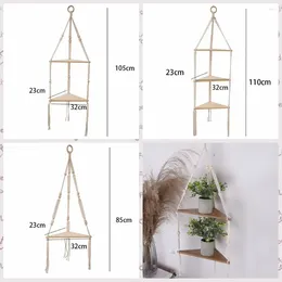 Decorative Plates Punch-free Triangular Planks Shelf Solid Wood Hand-woven Green Plant Flower Rack Cotton Rope Saving Space Living Room