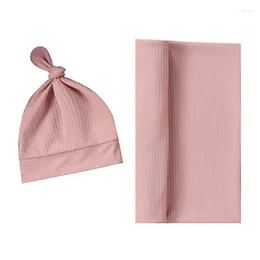 Blankets C9GB Born Baby Cotton Swaddle Wrap Towel With Headband Hat 2pcs/set