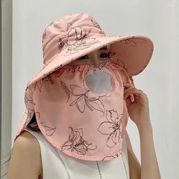 Wide Brim Hats UV Protection Tea Picking Cap Neck Face Protective Cover Fisherman Bow Sunshade Hat