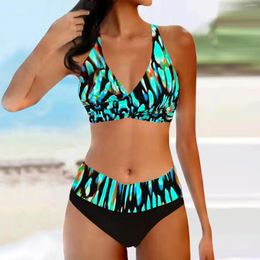 Women's Swimwear Hanging Neck Sexy Tie Dye Print Large Size Split Swimsuit Swimsuits For Women With Shorts