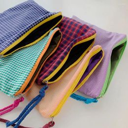 Cosmetic Bags Korean Style Plaid Makeup Bag Desktop Organizer For Girls Portable With Zipper Storage Pouch Travel Supplies