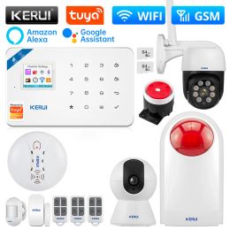 Kits KERUI W181 Tuya Alarm System WIFI GSM Alarm Home Alexa Smart Life Motion Sensor Detector Door Sensor Sounder Siren IP Camera