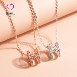 Women's H-letter Pendant Set with Diamond Zircon Trendy and Fashionable Collar Chain Jewellery Necklace