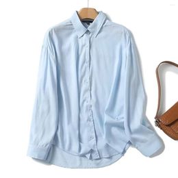 Women's Blouses Withered Cotton Linen Shirt Women Blouse Fashion Long Sleeve Sky Blue Casual Tops For 2024