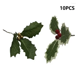 Decorative Flowers 10Pcs Christmas Artificial Large Leaf Green Three-Branch Rose Leaves 12cm Wedding Bouquets Centerpieces Cake Decorations