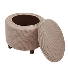 Chair Covers 2PCS Jacquard Round Ottoman Cover Dustproof Stretch Storage Slipcover Full Removable Footstool Protector Cove